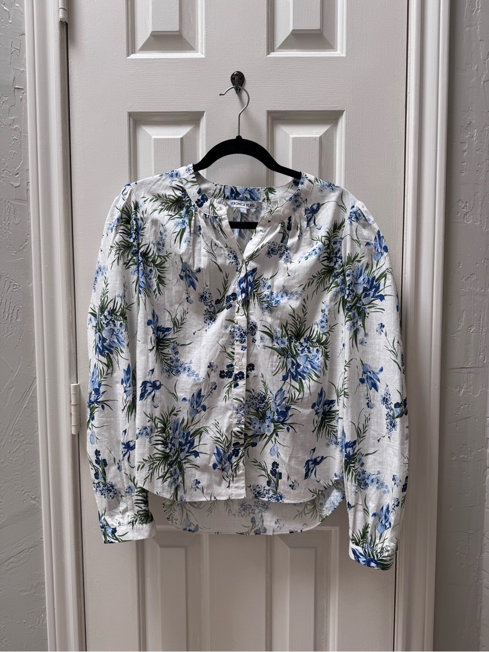 Veronica Beard Size 8 Ashlynn Floral Cotton Top, Off White Multi Blue